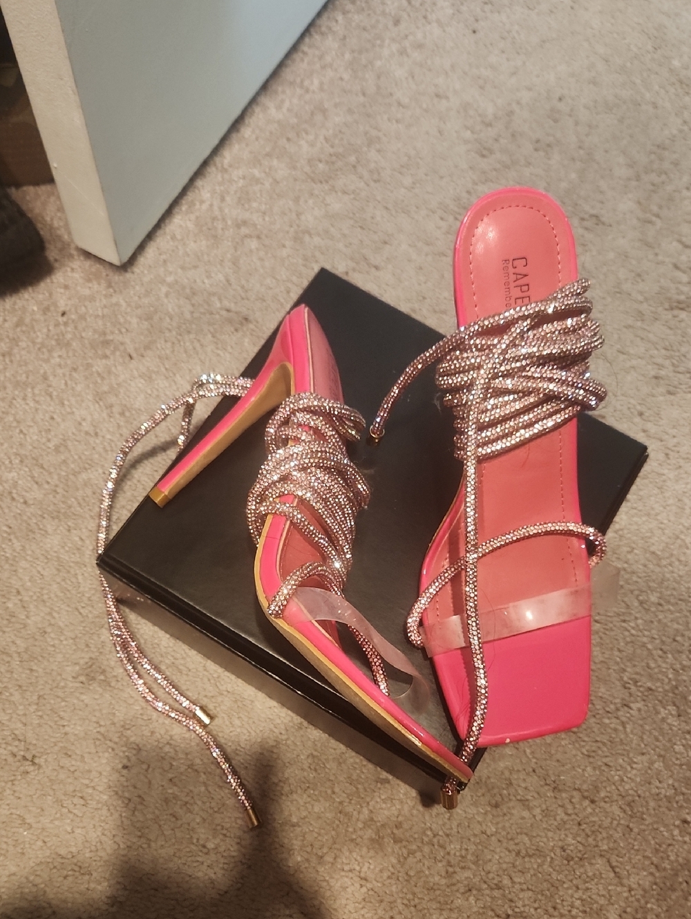 Cape Robbin Hot Pink Wrap-Strap Slide Heels - Picture 2 of 4